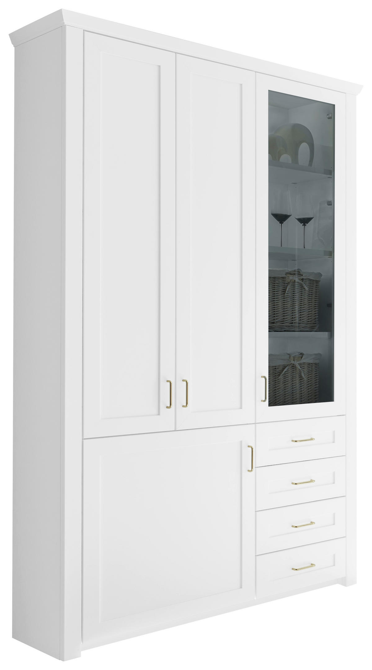 VITRINENKOMBINATION Weiß  131/220/43 cm  - Messingfarben/Weiß, LIFESTYLE, Glas/Holzwerkstoff (131/220/43cm) - Landscape