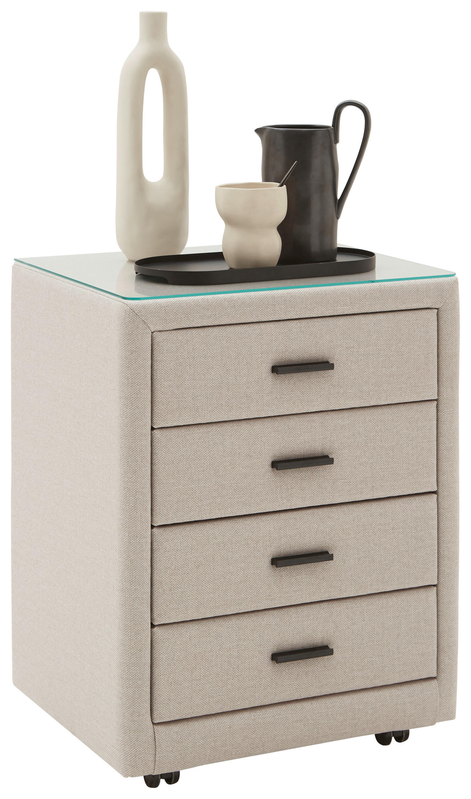NACHTSCHRANK 50/64/41,5 cm  - Beige/Schwarz, KONVENTIONELL, Glas/Textil (50/64/41,5cm) - Dieter Knoll