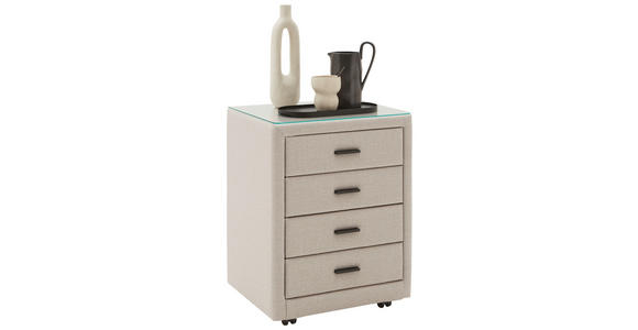 NACHTSCHRANK 50/64/41,5 cm - Beige/Schwarz, KONVENTIONELL, Glas/Textil (50/64/41,5cm) - Dieter Knoll