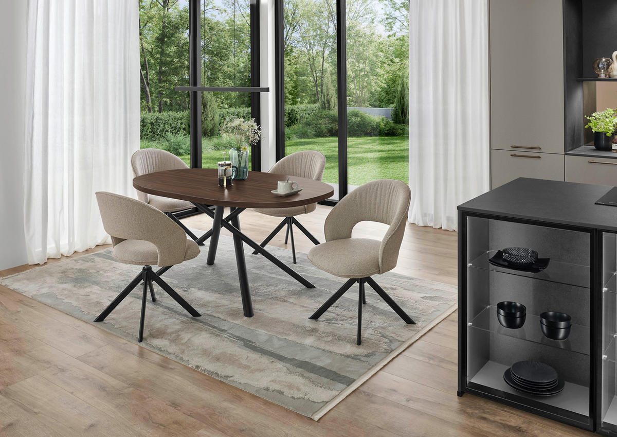 ESSTISCH Schwarz, Nussbaumfarben bootsförmig  in verschiedenen Holzdekoren erhältlich  - Nussbaumfarben/Schwarz, Basics, Holzwerkstoff/Metall (220/105/76cm) - Celina Home