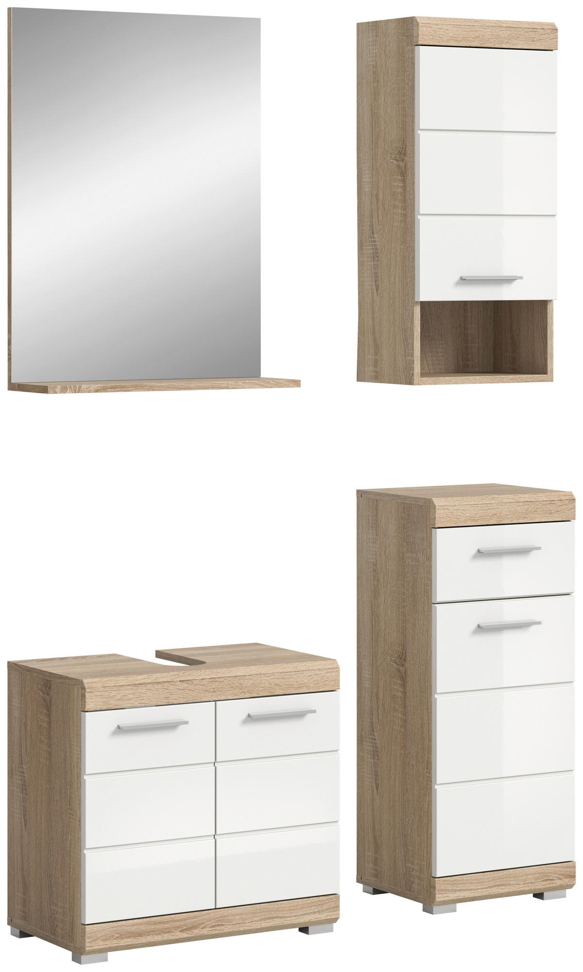 BADEZIMMER 4-teilig  in 97 cm  - Weiß Hochglanz/Silberfarben, MODERN, Glas/Holzwerkstoff (97cm) - MID.YOU