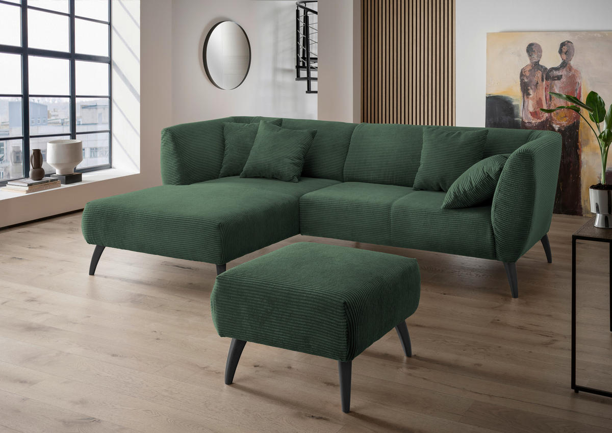 ECKSOFA in Cord Dunkelgrün  - Dunkelgrün/Schwarz, Modern, Holz/Textil (160/264cm) - MID.YOU