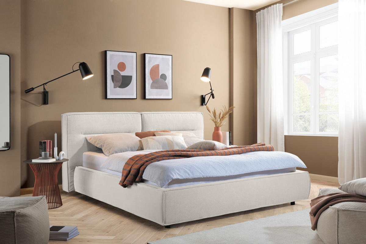 POLSTERBETT 180/200 cm  in Weiss  - Weiss/Schwarz, Design, Kunststoff/Textil (180/200cm) - Lomoco