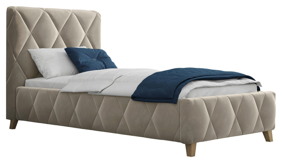 POLSTERBETT gepolstertes Kopfteil, Lattenrost, Bettkasten 90/200 cm  in Cappuccino  - Cappuccino, MODERN, Holz/Textil (90/200cm) - MID.YOU