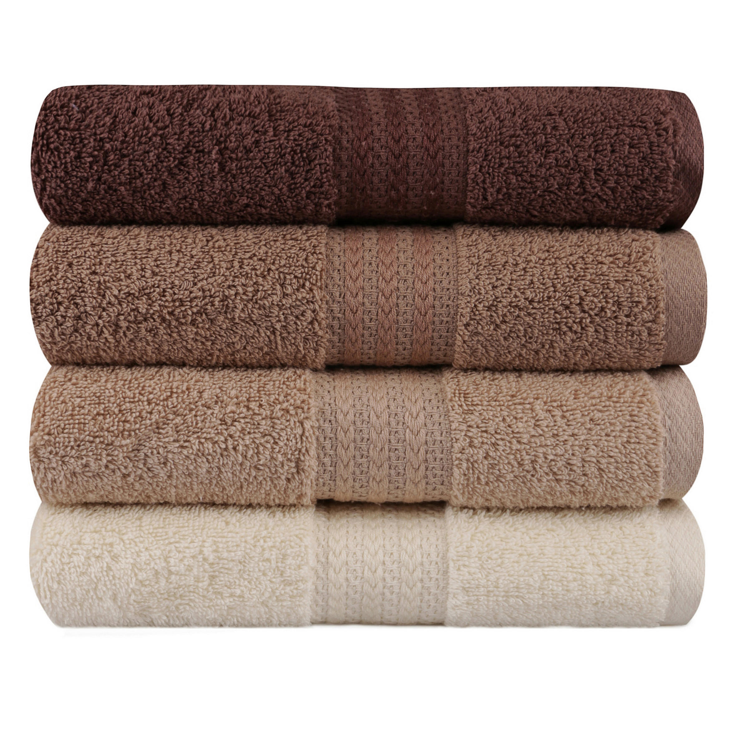 Thumbnail - Handtuchset, Braun, Creme, Beige, Textil, 4-teilig, Uni, 50x90 cm, angenehm weich, Badtextilien, Handtuch-Sets