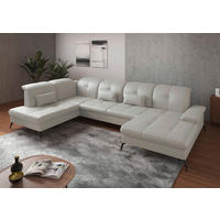WOHNLANDSCHAFT Weiß Kombination Echtleder/Stoff Vliesstoff  - Schwarz/Weiß, KONVENTIONELL, Leder/Textil (231/357/185cm) - Sit & More