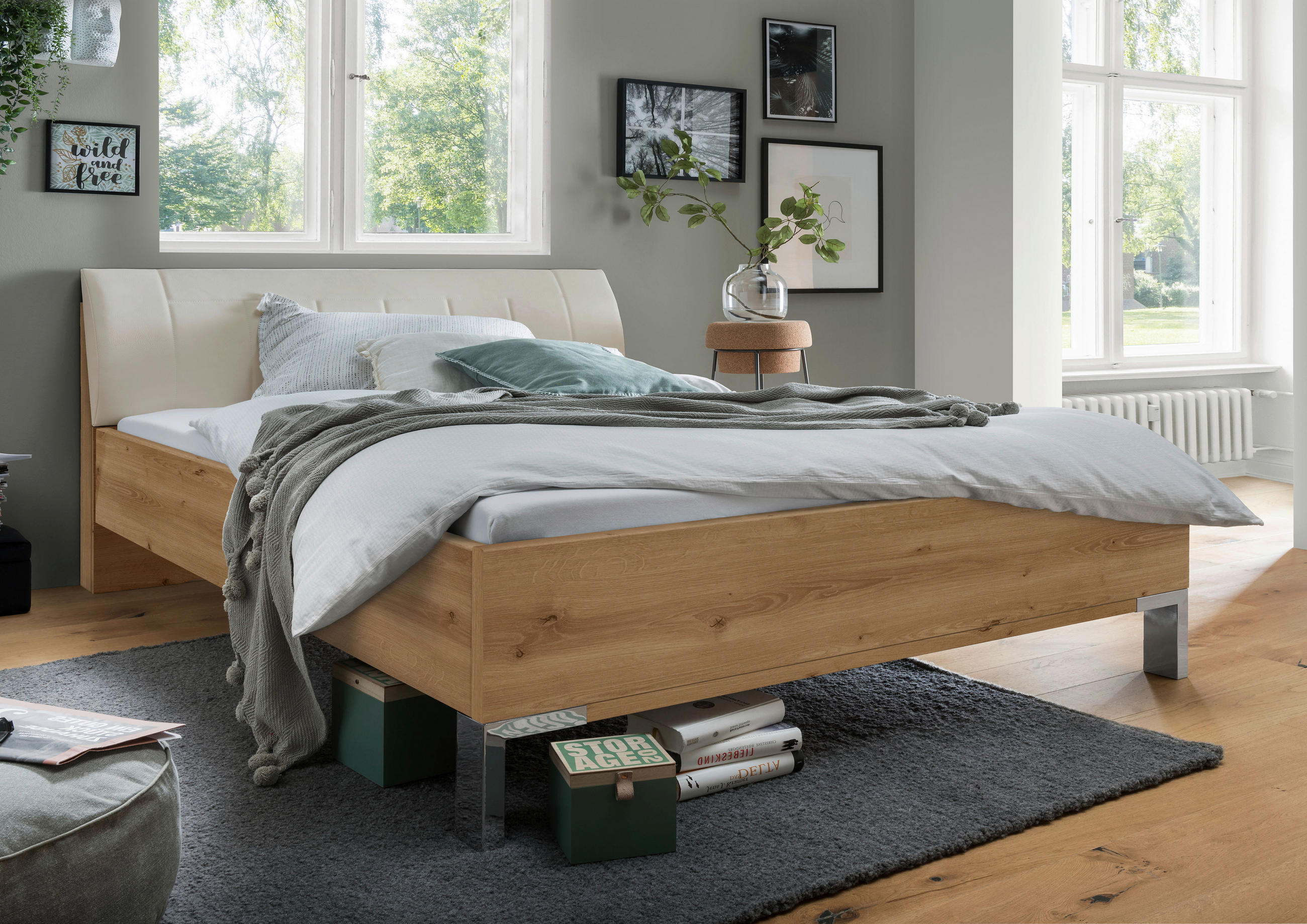 BETT 180/200 cm  in Champagner, Eiche Bianco   - Eiche Bianco/Champagner, Konventionell, Holzwerkstoff/Textil (180/200cm) - Venda