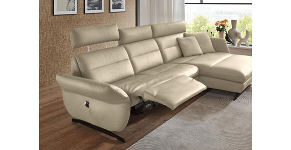 ECKSOFA in Echtleder Ecru 300/157 cm - Ecru/Schwarz, Design, Leder/Metall (300/157cm) - Dieter Knoll