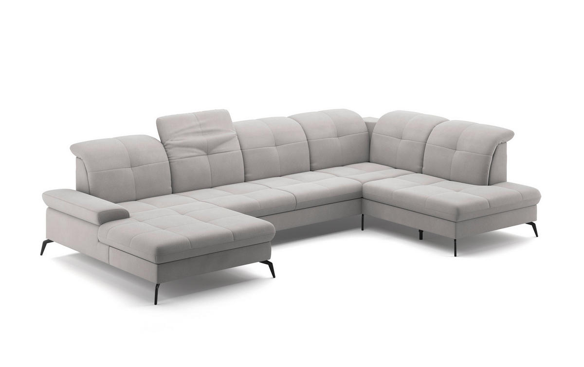 WOHNLANDSCHAFT in Flachgewebe Silberfarben  - Silberfarben/Schwarz, Konventionell, Textil/Metall (185/357/231cm) - Sit & More