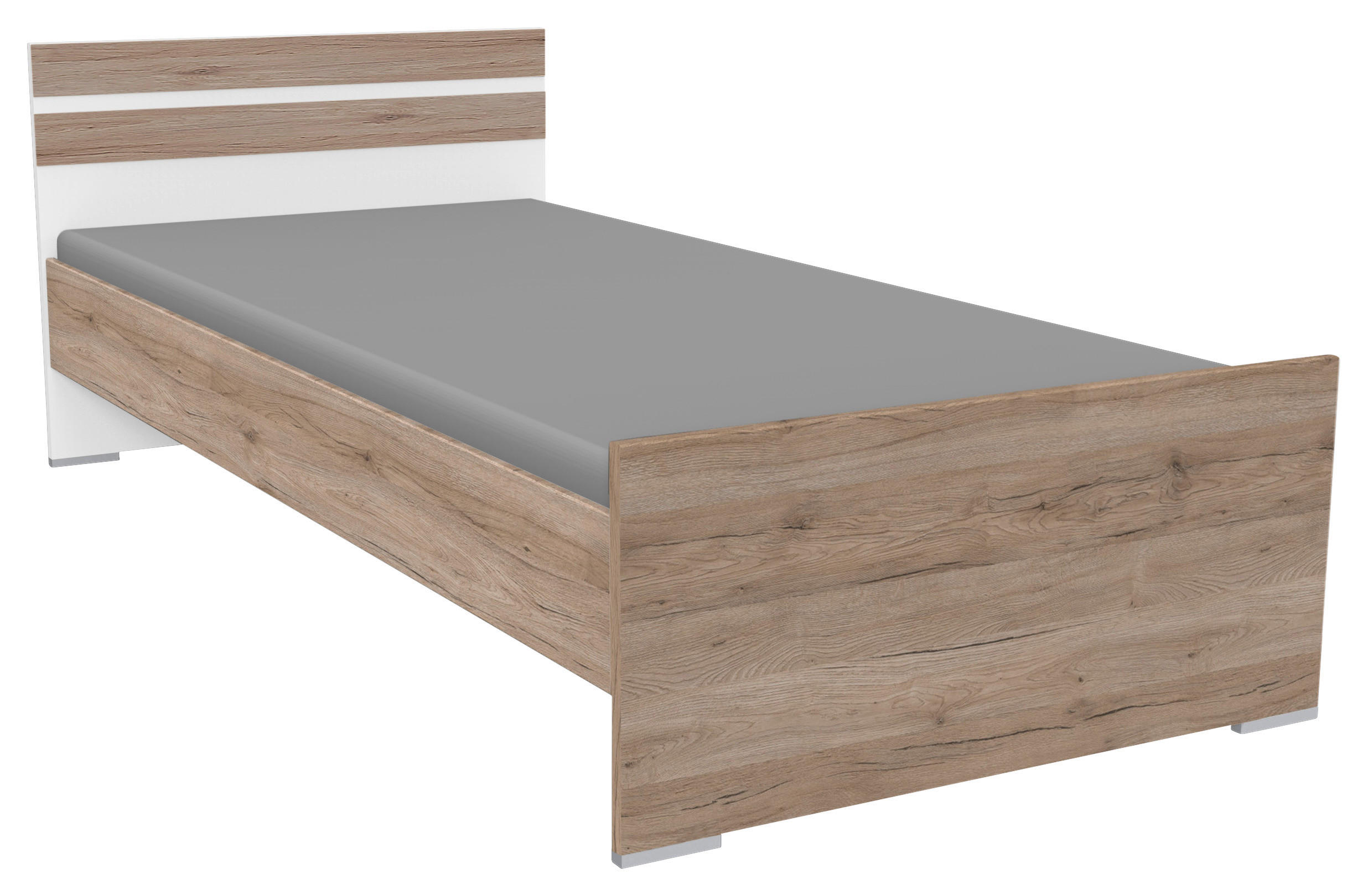 BETT 90/200 cm,  in Weiß, Eiche San Remo,  - Alufarben/Weiß, KONVENTIONELL (90/200cm) - Boxxx