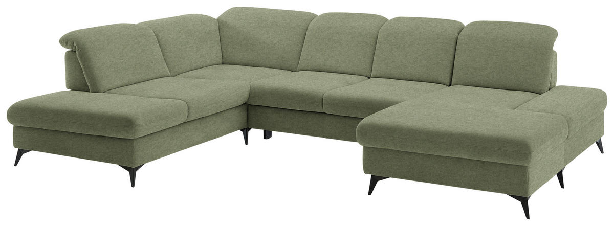 WOHNLANDSCHAFT Chenille Olivgrün  - Schwarz/Olivgrün, Design, Textil/Metall (255/364/198cm) - Beldomo Style