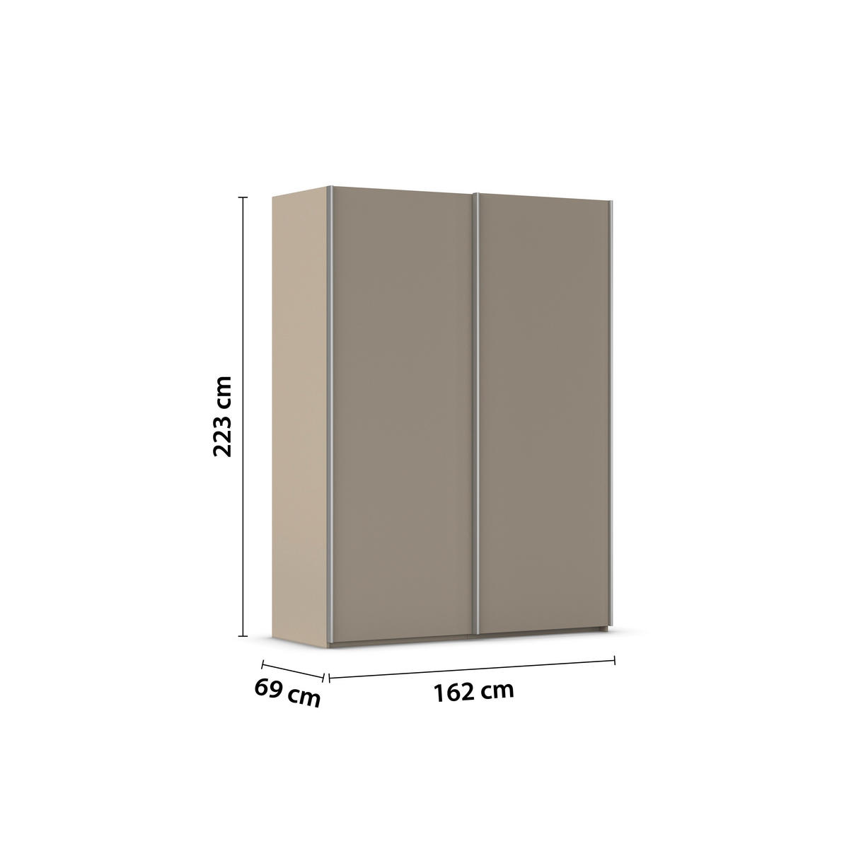 SCHWEBETÜRENSCHRANK 162/223/69 cm,  in Alufarben, Fango, 2 Tür(en)  - Fango/Alufarben, Basics, Holzwerkstoff/Metall (162/223/69cm) - Rauch Möbel