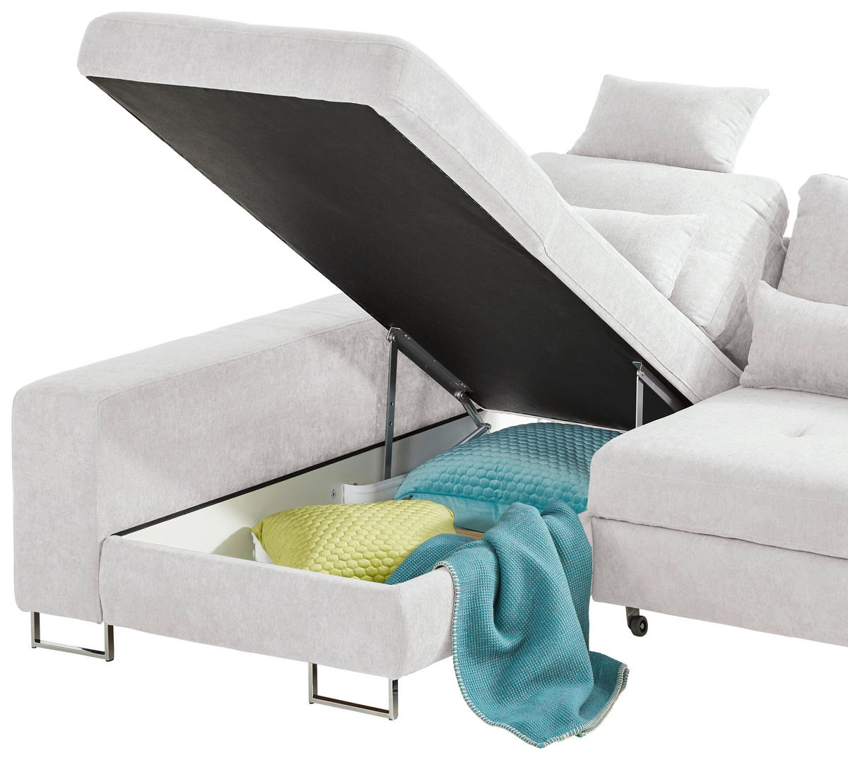 ECKSOFA in Flachgewebe Creme  - Creme, Design, Textil/Metall (188/260cm) - Hom`in