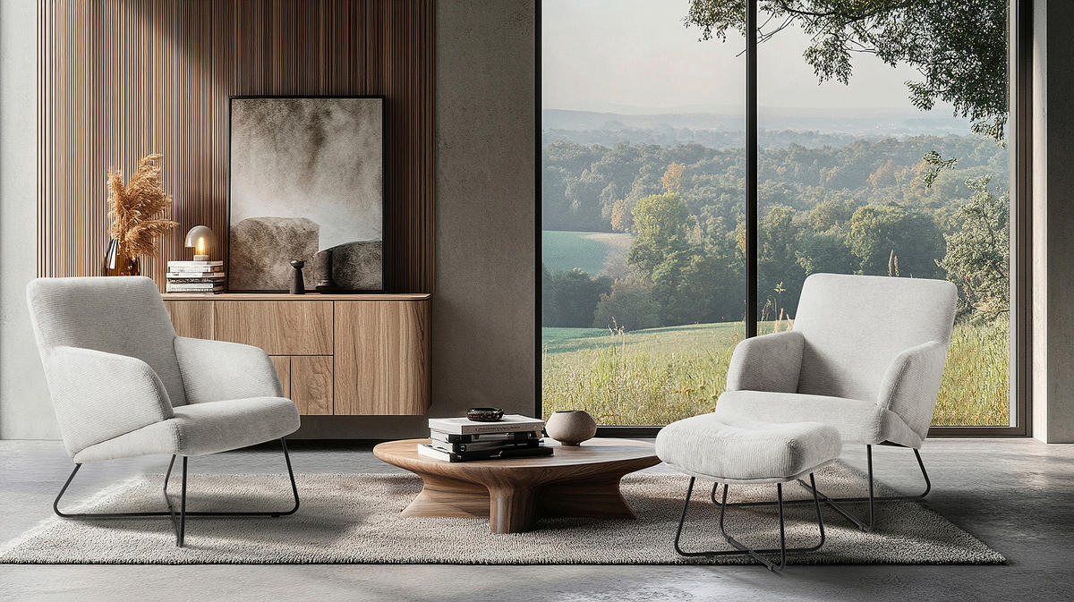 SESSELSET in Chenille Weiß  - Schwarz/Weiß, Design, Textil/Metall (67/87/74cm) - Livetastic