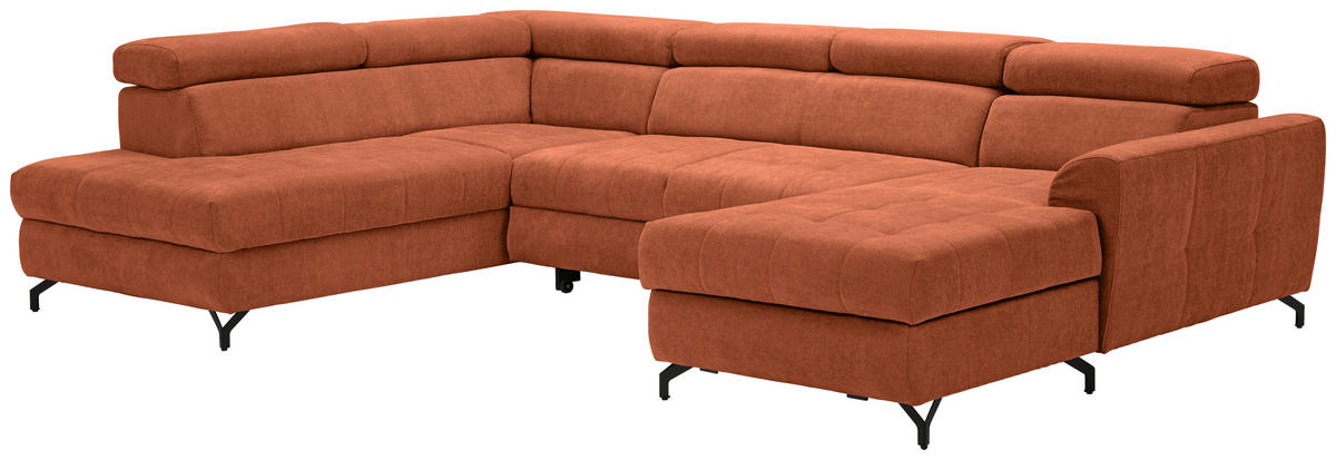WOHNLANDSCHAFT Orange Struktur  - Schwarz/Orange, Design, Textil/Metall (203/327/177cm) - Stylife