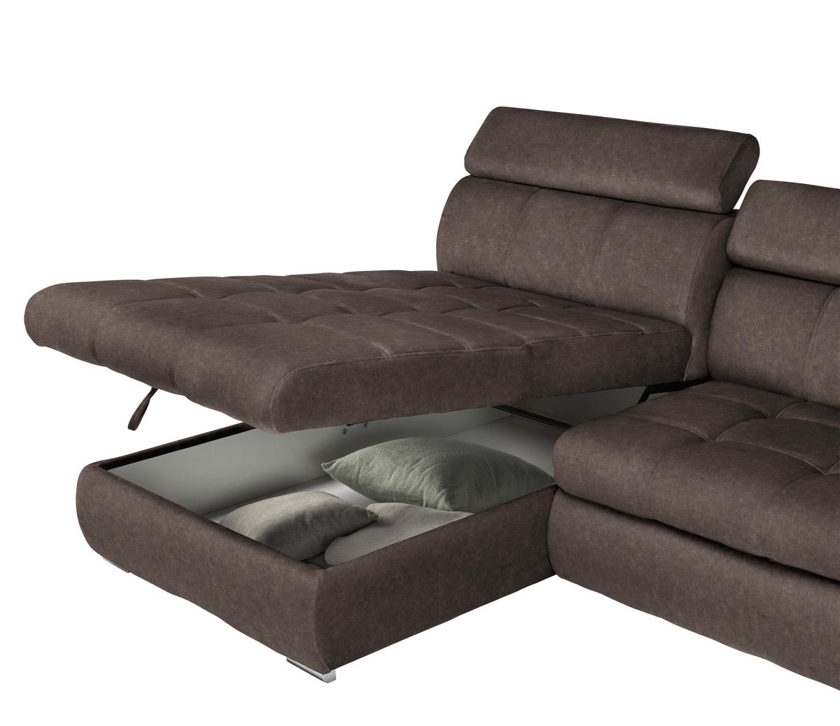 ECKSOFA Graubraun Velours  - Chromfarben/Graubraun, Design, Kunststoff/Textil (173/276cm) - Stylife