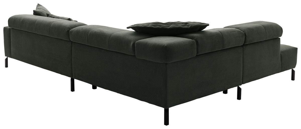 ECKSOFA in Feincord Olivgrün  - Schwarz/Olivgrün, Konventionell, Textil/Metall (219/311cm) - Hom`in