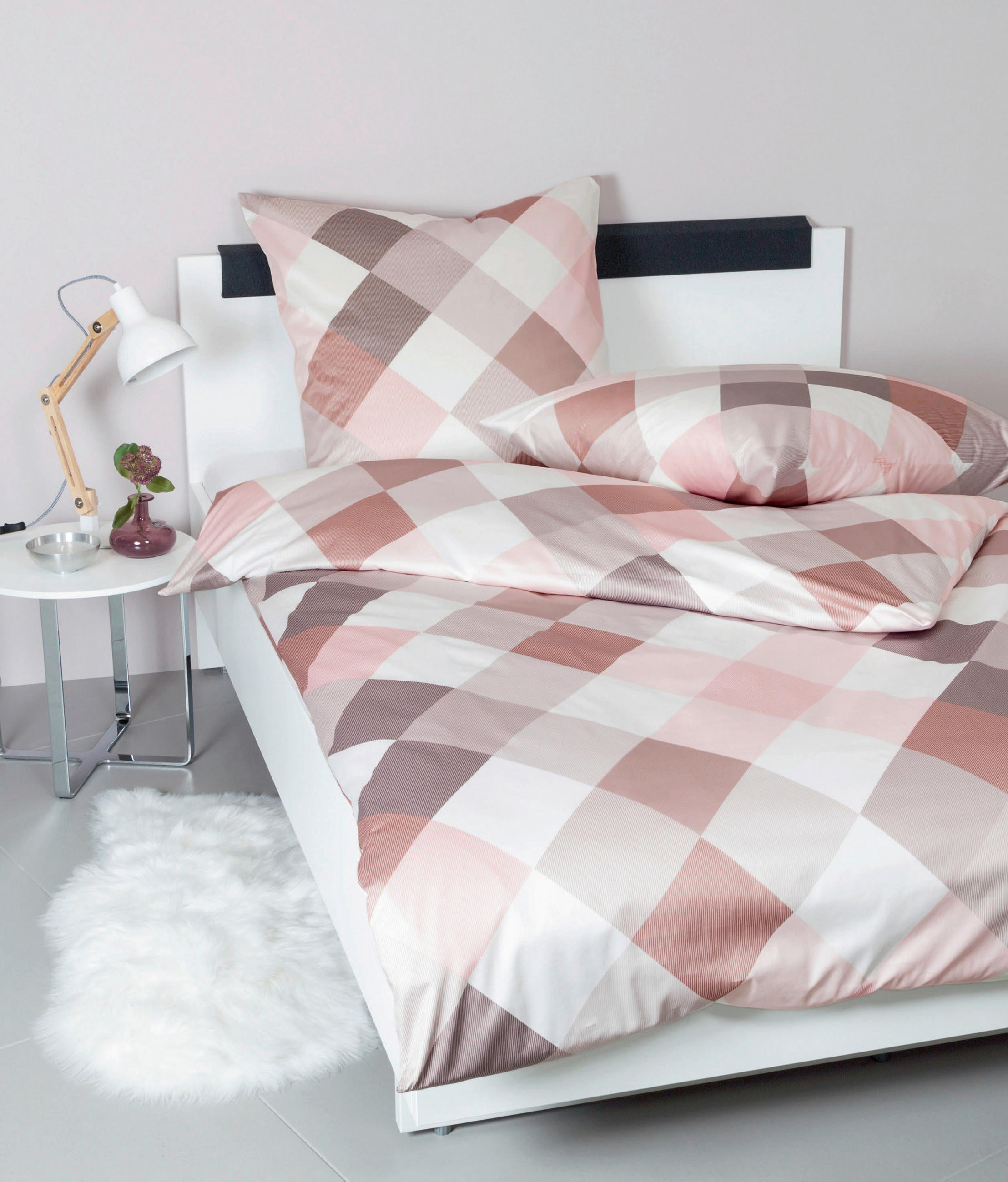 POSTELJNINA PALERMO 135/200 cm mako saten temno roza, bela, roza  - temno roza/roza, Konvencionalno, tekstil (135/200cm) - Janine