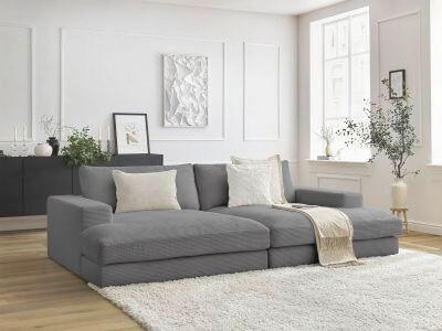 BIGSOFA LEONARD Cord Dunkelgrau  - Dunkelgrau/Schwarz, MODERN, Kunststoff/Textil (274/77/159cm)