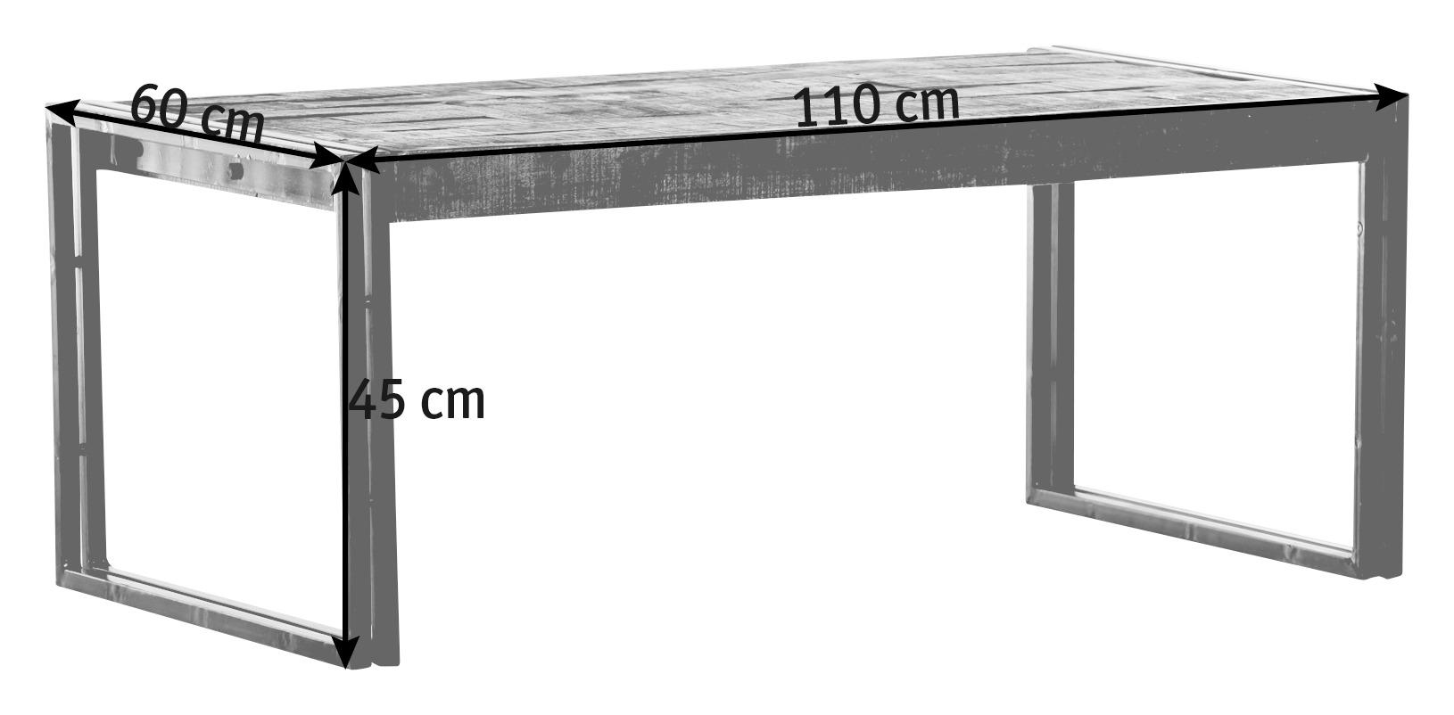 COUCHTISCH Mangoholz massiv 110/60/45 cm rechteckig Braun, Grau  - Braun/Grau, Design, Holz/Metall (110/60/45cm)