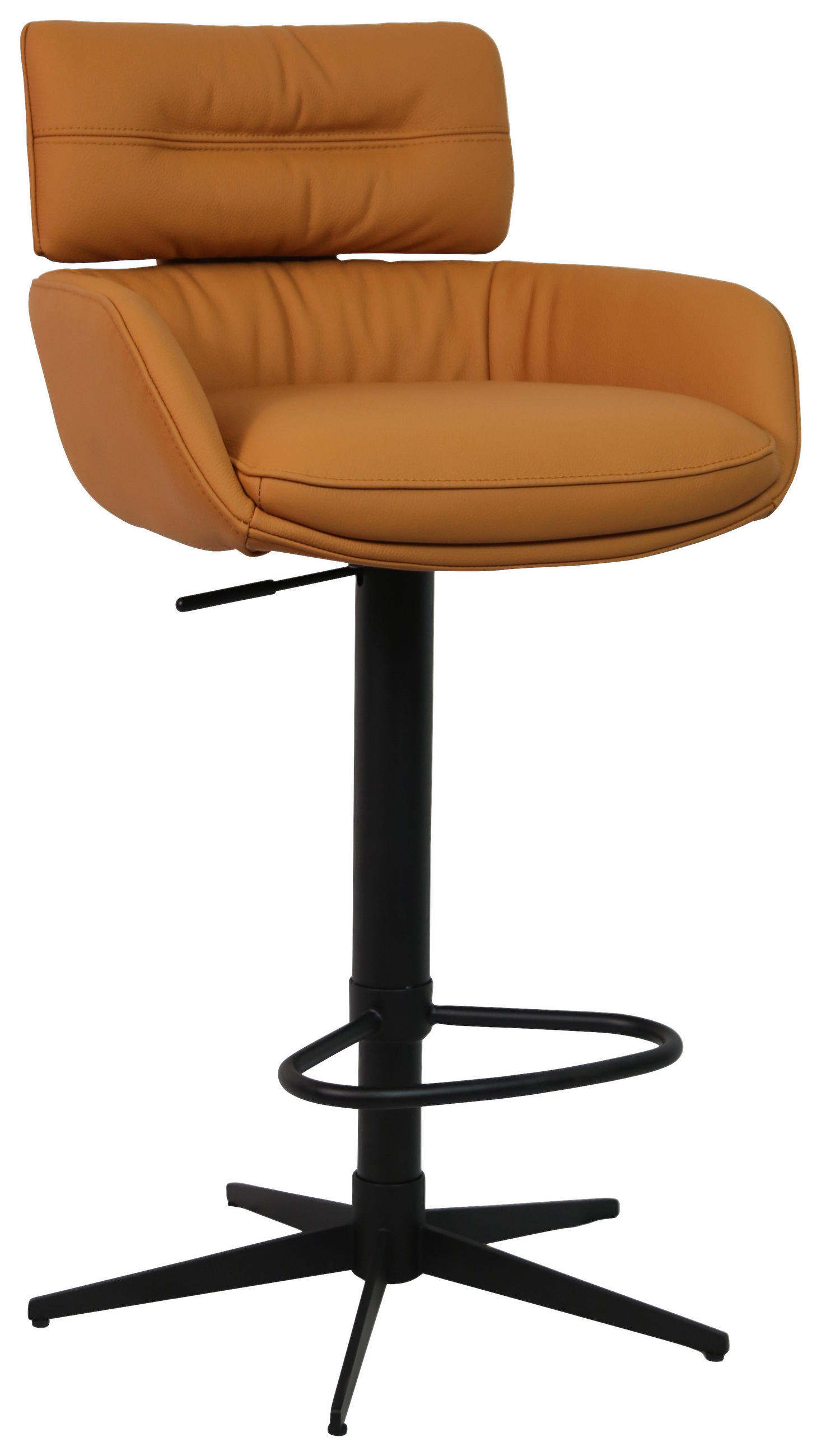 BARHOCKER Echtleder Schwarz, Cognac Eisen Sitzfläche 360° drehbar, Lederauswahl  - Cognac/Schwarz, Design, Leder/Metall (54/99-116.5/52cm) - Dieter Knoll