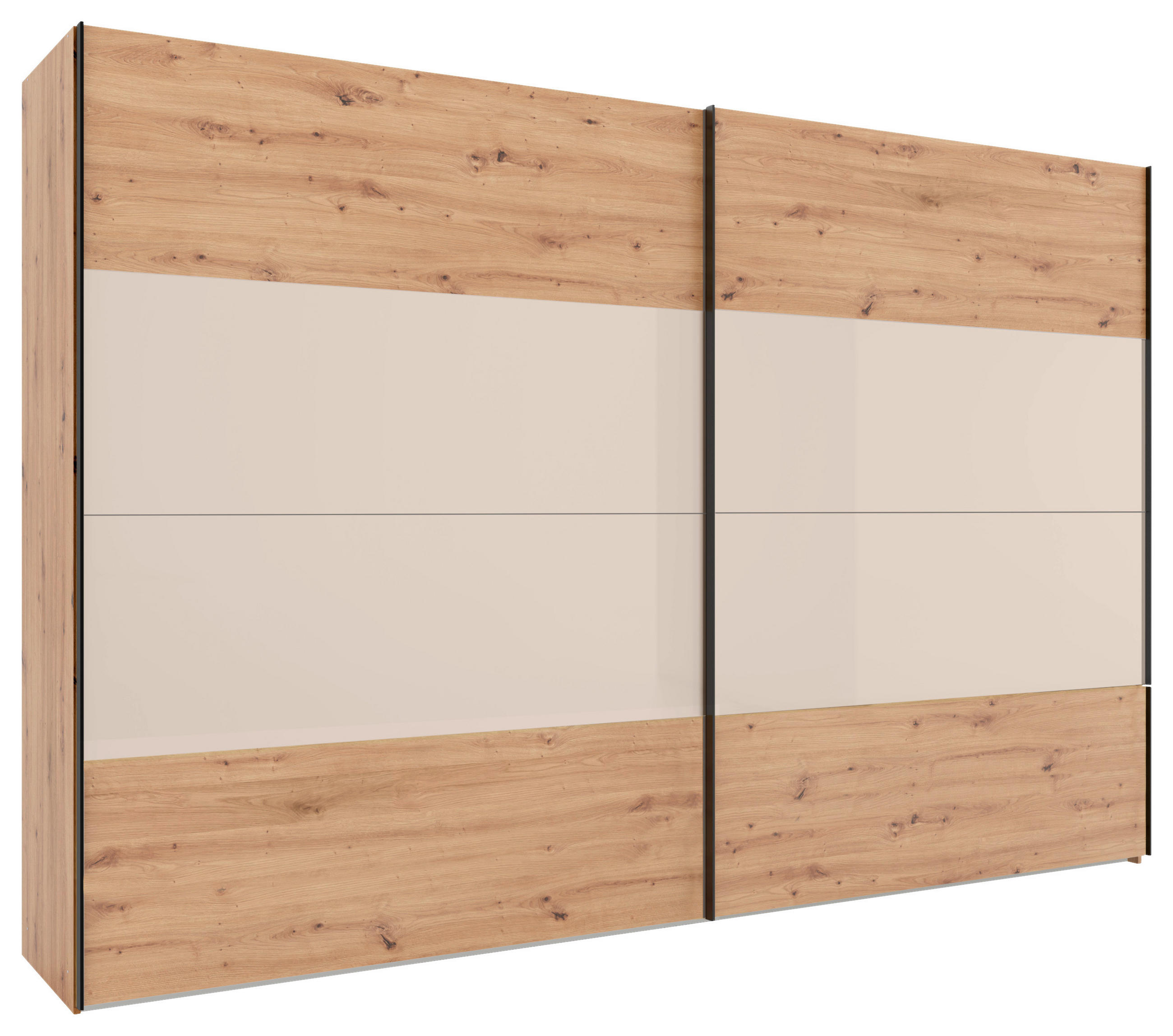SCHWEBETÜRENSCHRANK 167/222/68 cm 2-türig Eiche Artisan, Elfenbein  - Elfenbein/Schwarz, Design, Glas/Holzwerkstoff (167/222/68cm) - Dieter Knoll
