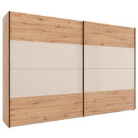 SCHWEBETÜRENSCHRANK 167/222/68 cm 2-türig Eiche Artisan, Elfenbein  - Elfenbein/Schwarz, Design, Glas/Holzwerkstoff (167/222/68cm) - Dieter Knoll