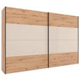 SCHWEBETÜRENSCHRANK 167/222/68 cm 2-türig Eiche Artisan, Elfenbein  - Elfenbein/Schwarz, Design, Glas/Holzwerkstoff (167/222/68cm) - Dieter Knoll