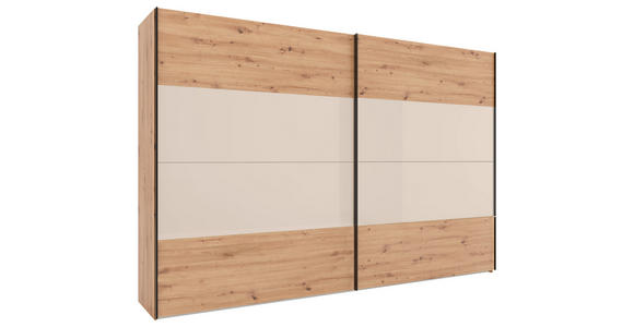 SCHWEBETÜRENSCHRANK 167/222/68 cm 2-türig Eiche Artisan, Elfenbein  - Elfenbein/Schwarz, Design, Glas/Holzwerkstoff (167/222/68cm) - Dieter Knoll