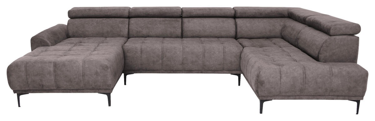 WOHNLANDSCHAFT in Velours Braun  - Schwarz/Braun, Design, Textil/Metall (172/340/191cm) - Stylife