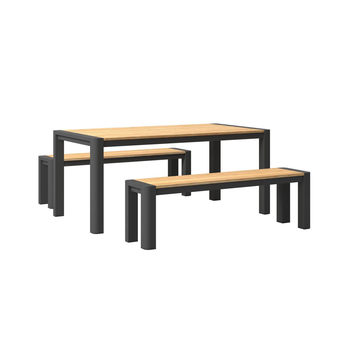GARTENTISCHGRUPPE Teakholz massiv Aluminium  - Grau/Teakfarben, MODERN, Holz/Metall (170/162/74cm) - Ambia Garden