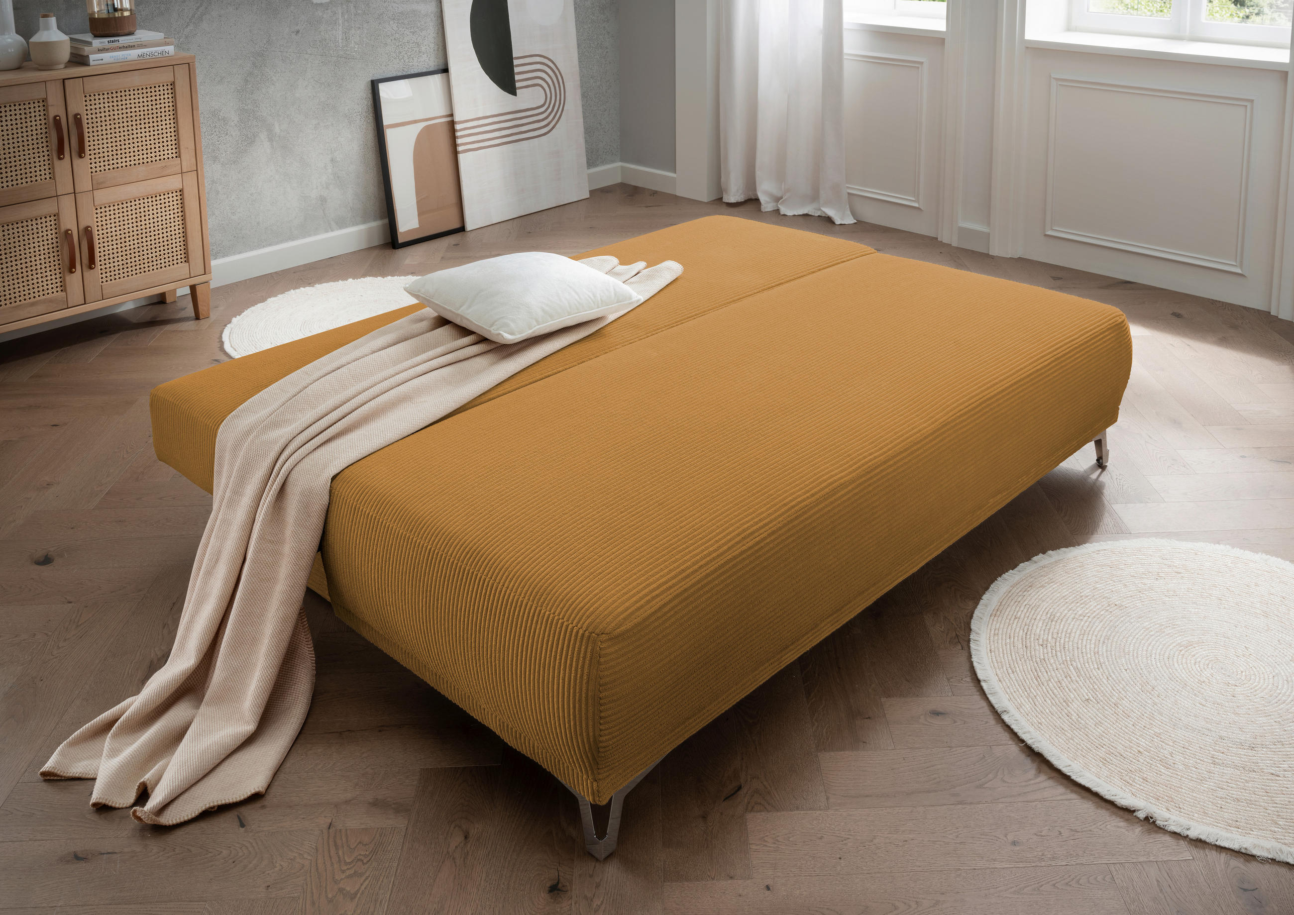 SCHLAFSOFA Cord Goldfarben  - Chromfarben/Goldfarben, MODERN, Textil/Metall (198/90/100cm) - Livetastic