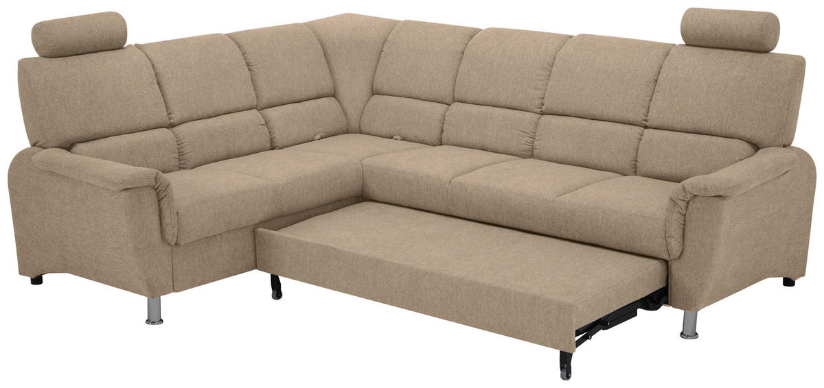 ECKSOFA in Webstoff Taupe  - Taupe/Silberfarben, Design, Holz/Kunststoff (219/270cm) - Livetastic