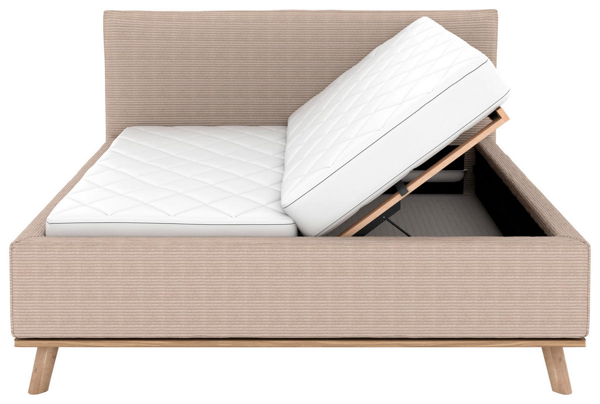 POLSTERBETT Matratze, Lattenrost, Bettkasten 180/200 cm  in Taupe  - Taupe/Eichefarben, Design, Holz/Textil (180/200cm) - Musterring