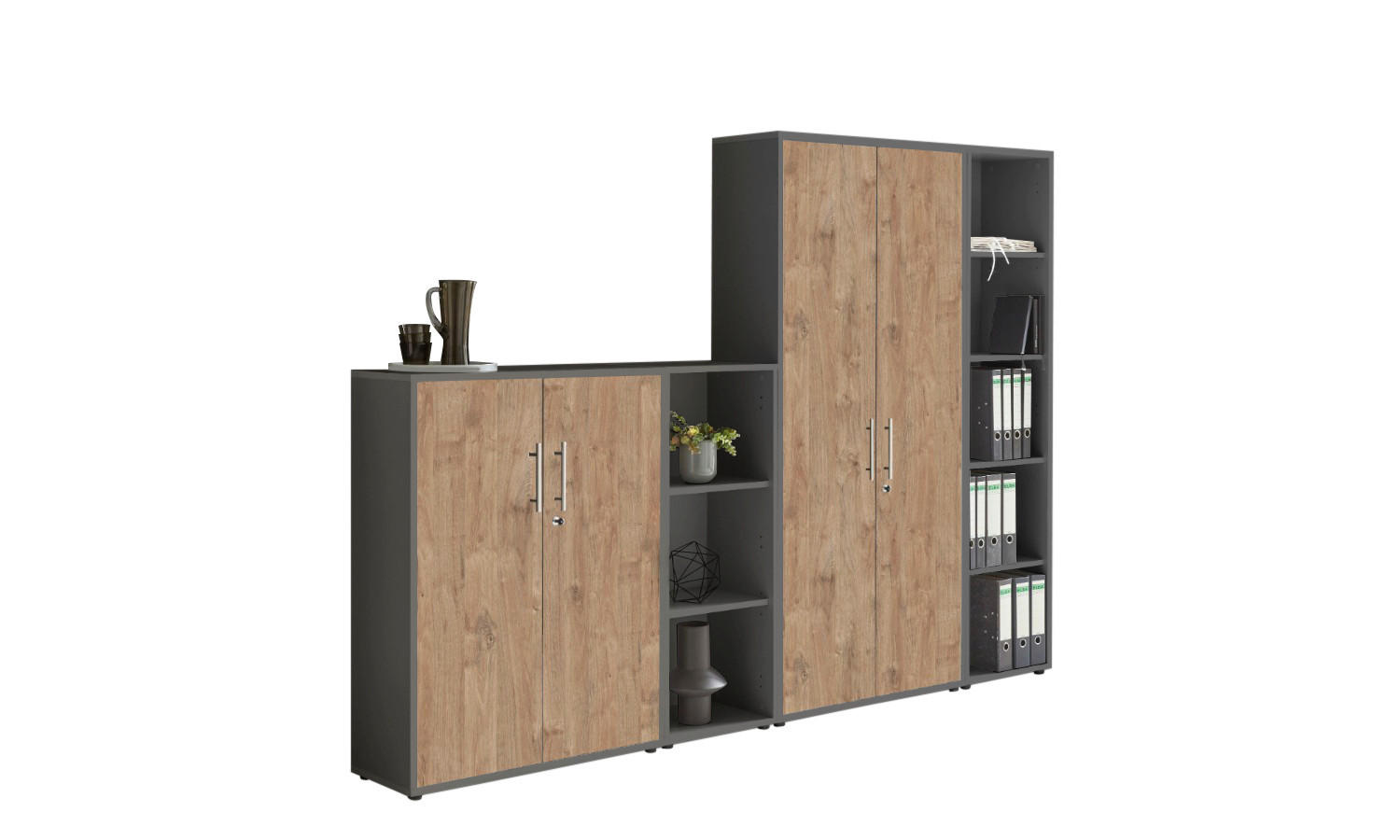 Mid.you Aktenschrank Office Edition Anthrazit, Eiche 128.5x185.6x33 cm