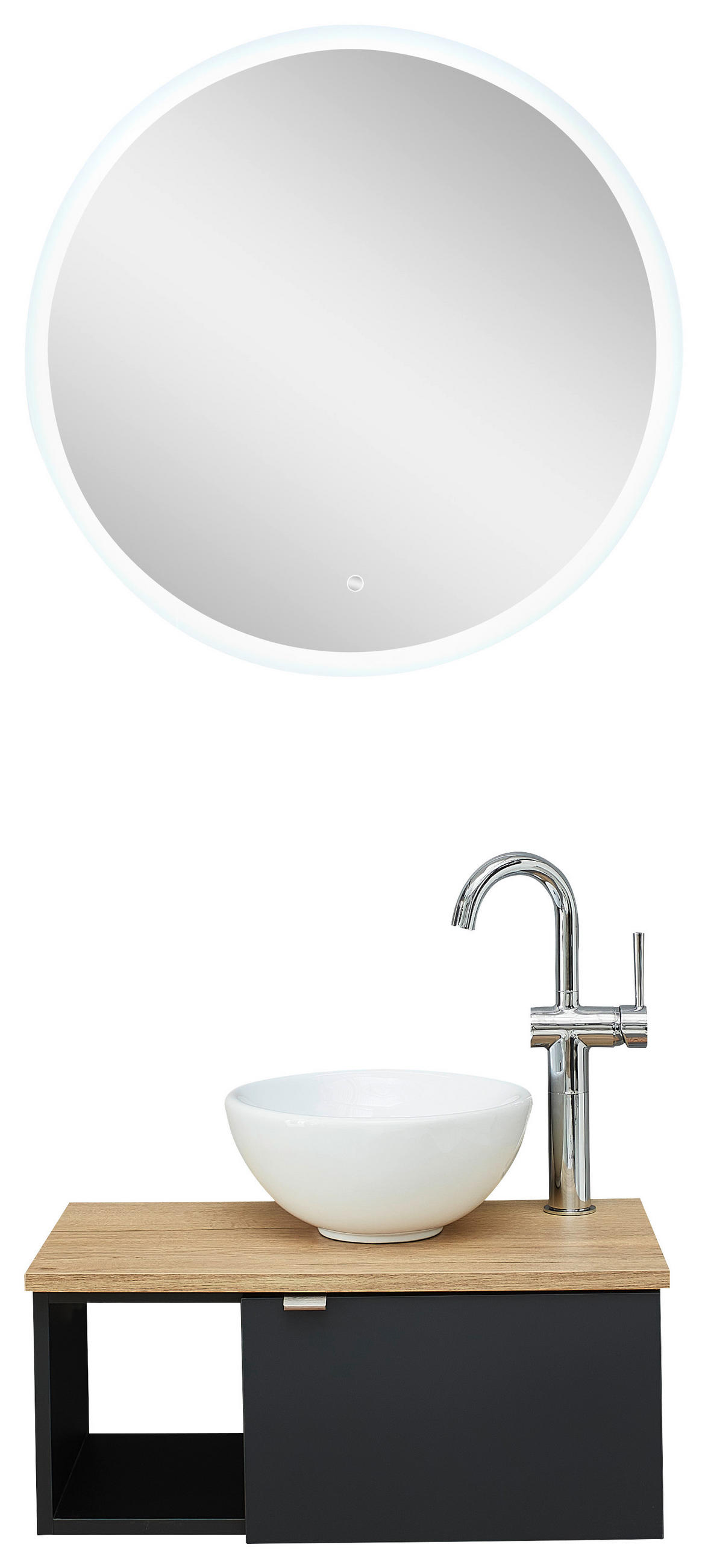 FÜRDŐSZOBA - fekete/tölgyfa, Modern, faalapú anyag/kerámia (70cm) - Sadena