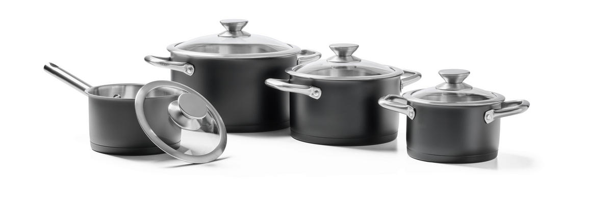 SET ŠERPI 4 dela  - prozirna/crna, Osnovno, staklo/metal - Homeware Profession.