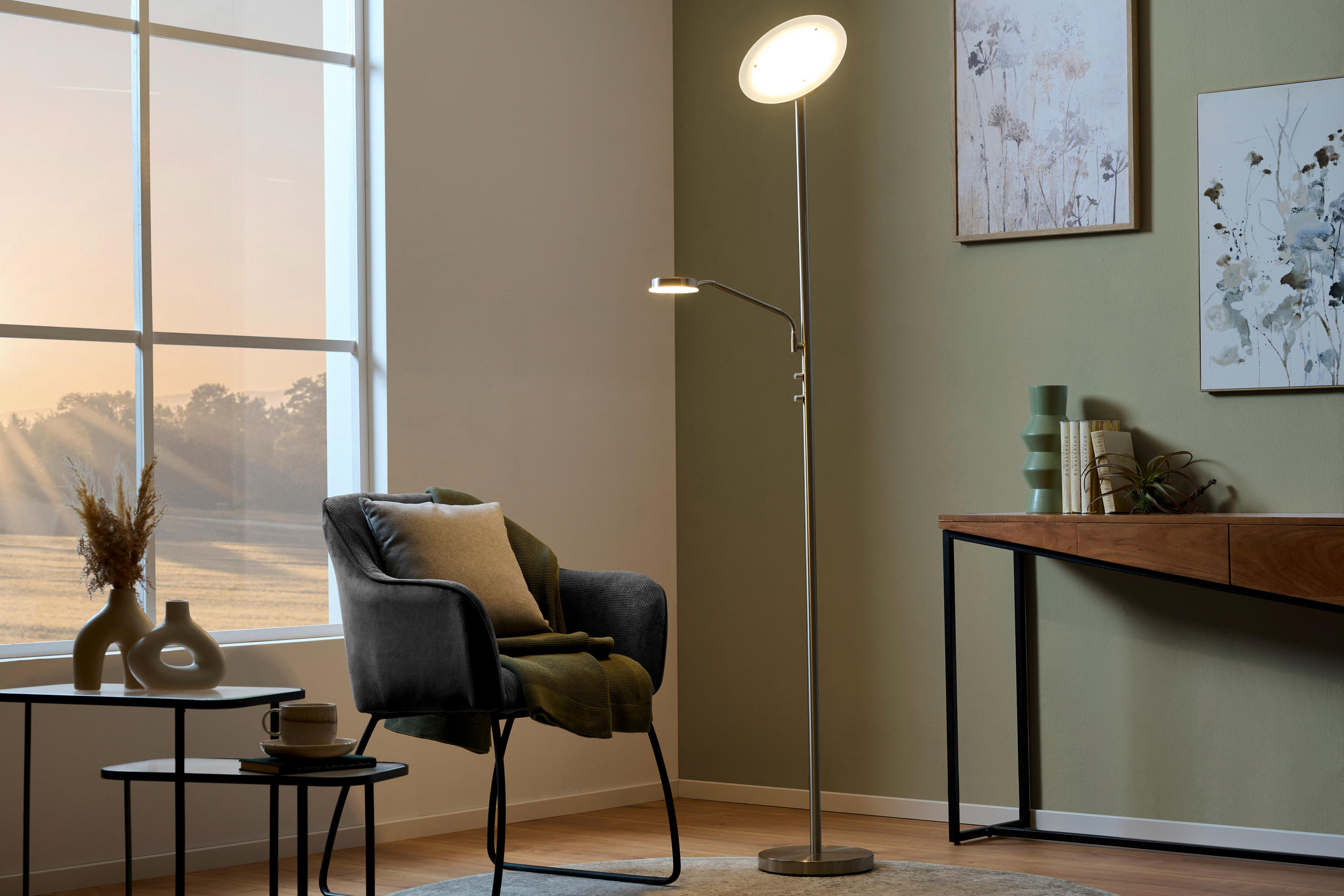 LED-STEHLEUCHTE 26/180 cm    - Nickelfarben, Basics, Glas/Kunststoff (26/180cm) - Novel