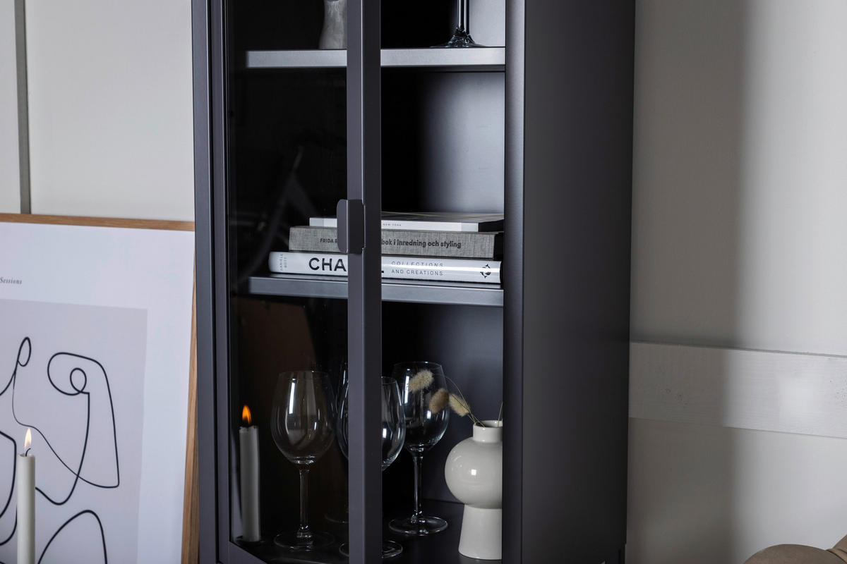 VITRINE in Grau  - Grau, Design, Glas/Metall (40,5/150/35cm) - Livetastic