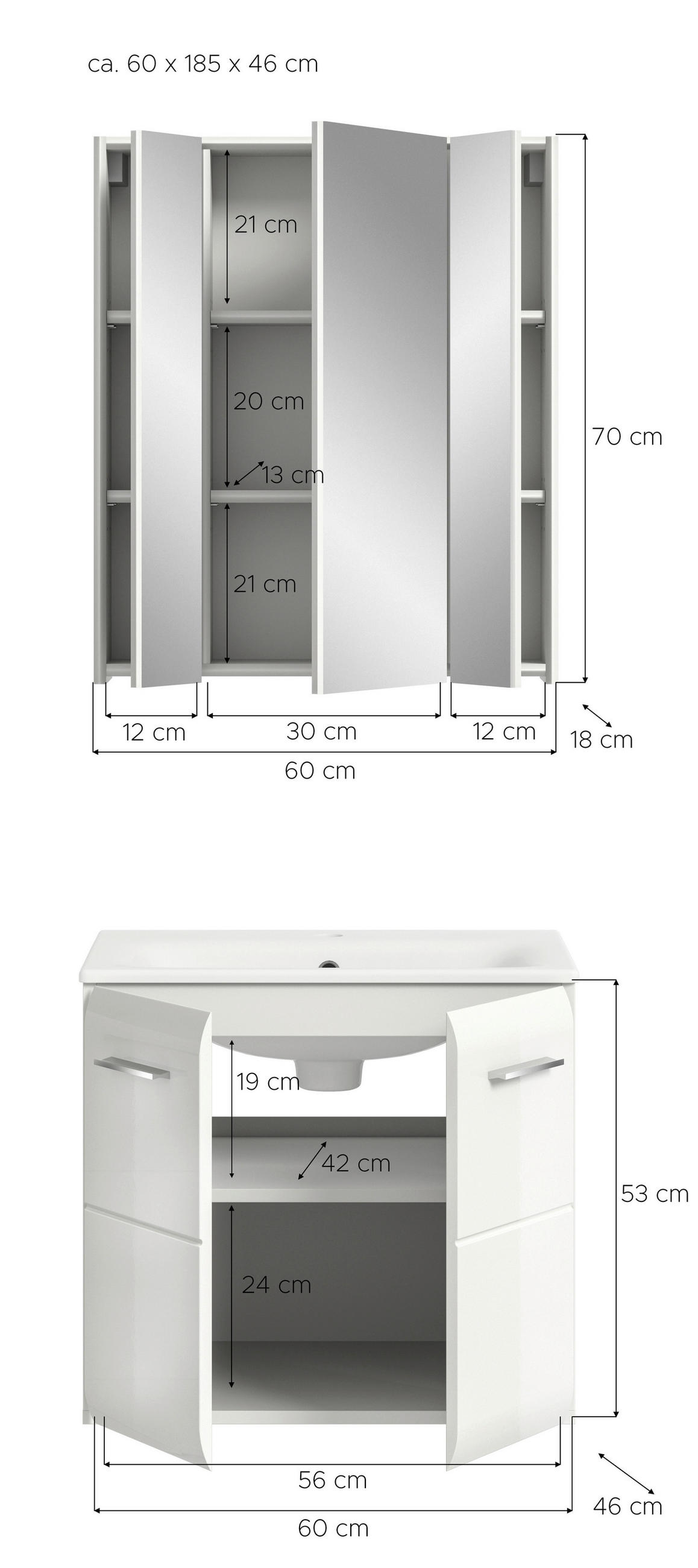 BADEZIMMER 2-teilig 60 cm  - Weiss Hochglanz/Weiss, Modern, Keramik/Holzwerkstoff (60cm) - MID.YOU