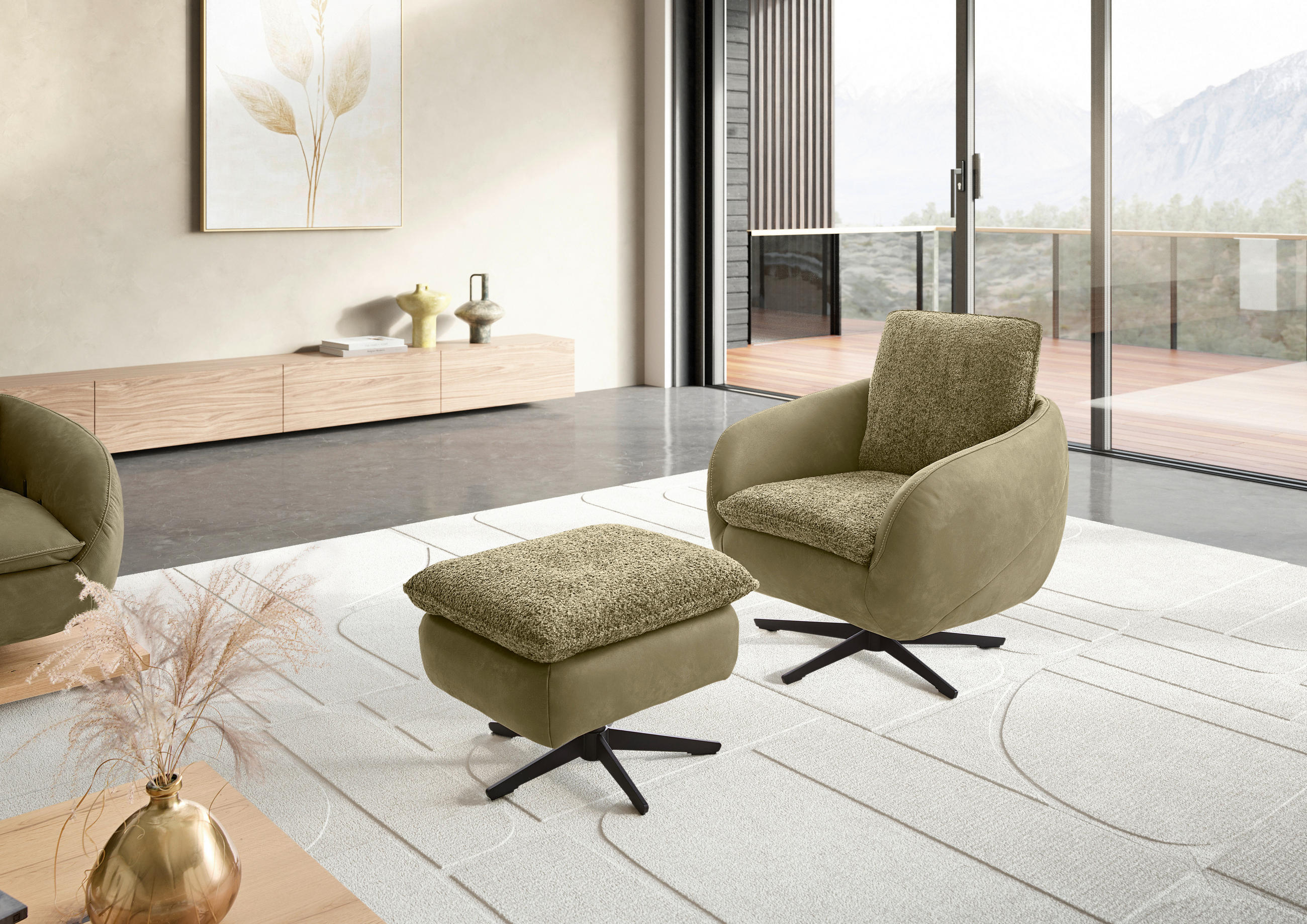 SESSEL in Flachgewebe Echtleder Dunkelgrün  - Dunkelgrün/Beige, Design, Leder/Textil (83/85/83cm) - Koinor