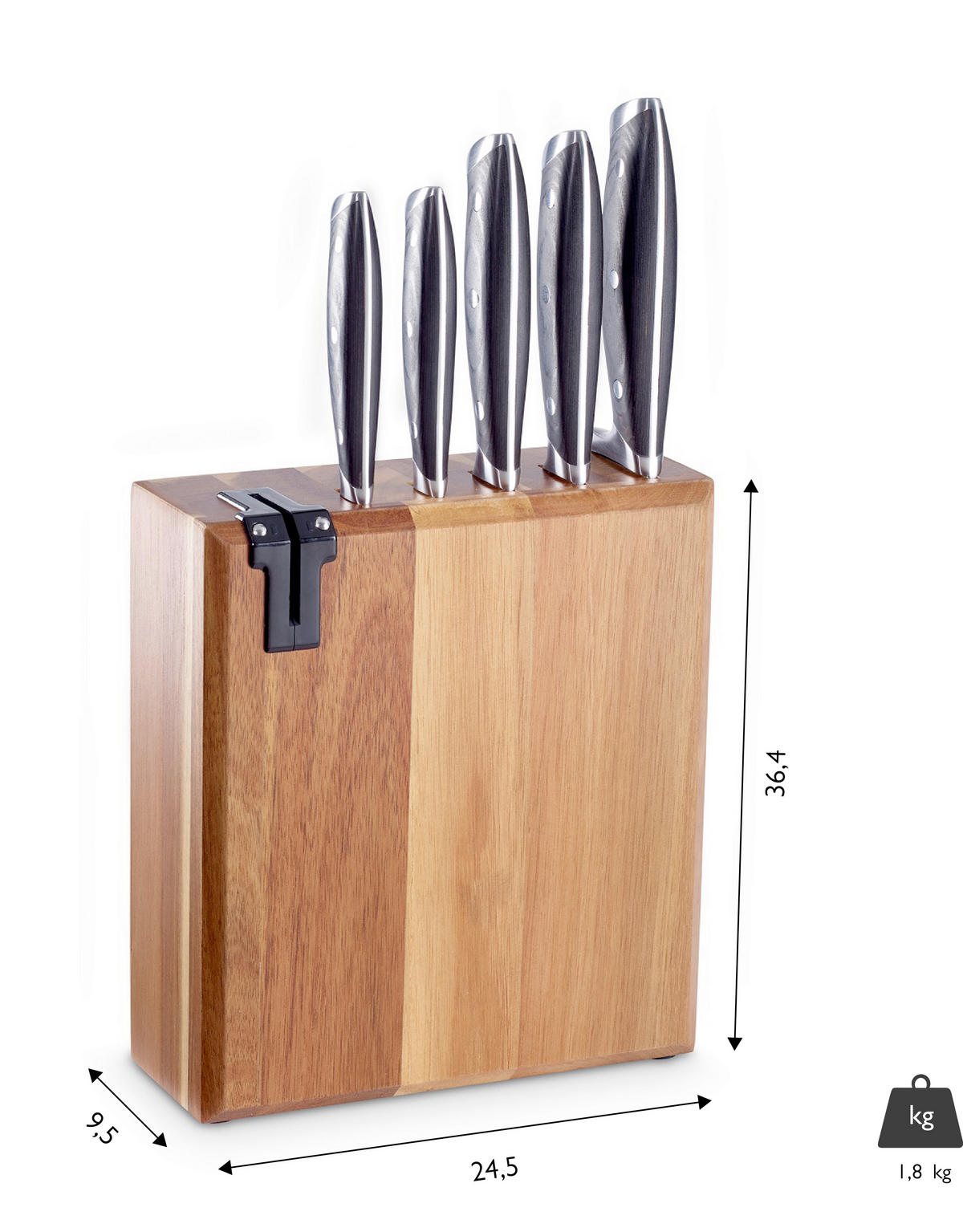 KÉSKÉSZLET 6 részes  - nemesacélszínű/barna, Basics, fém (24,5/9,5/36,4cm) - Echtwerk