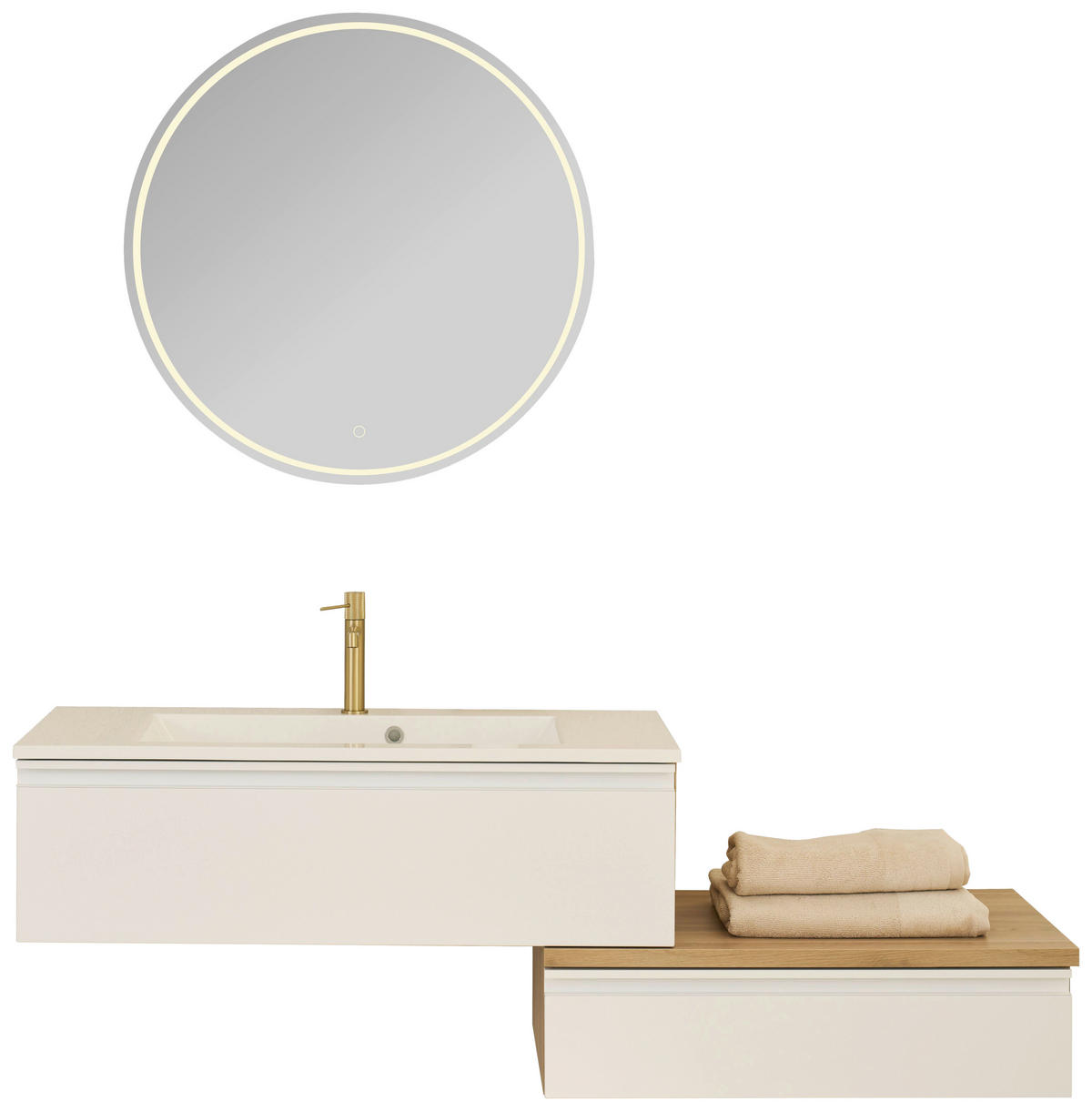BADEZIMMER 4-teilig  in 160 cm  - Eiche Bianco/Weiß, Basics, Holzwerkstoff/Stein (160cm) - Schöner Wohnen