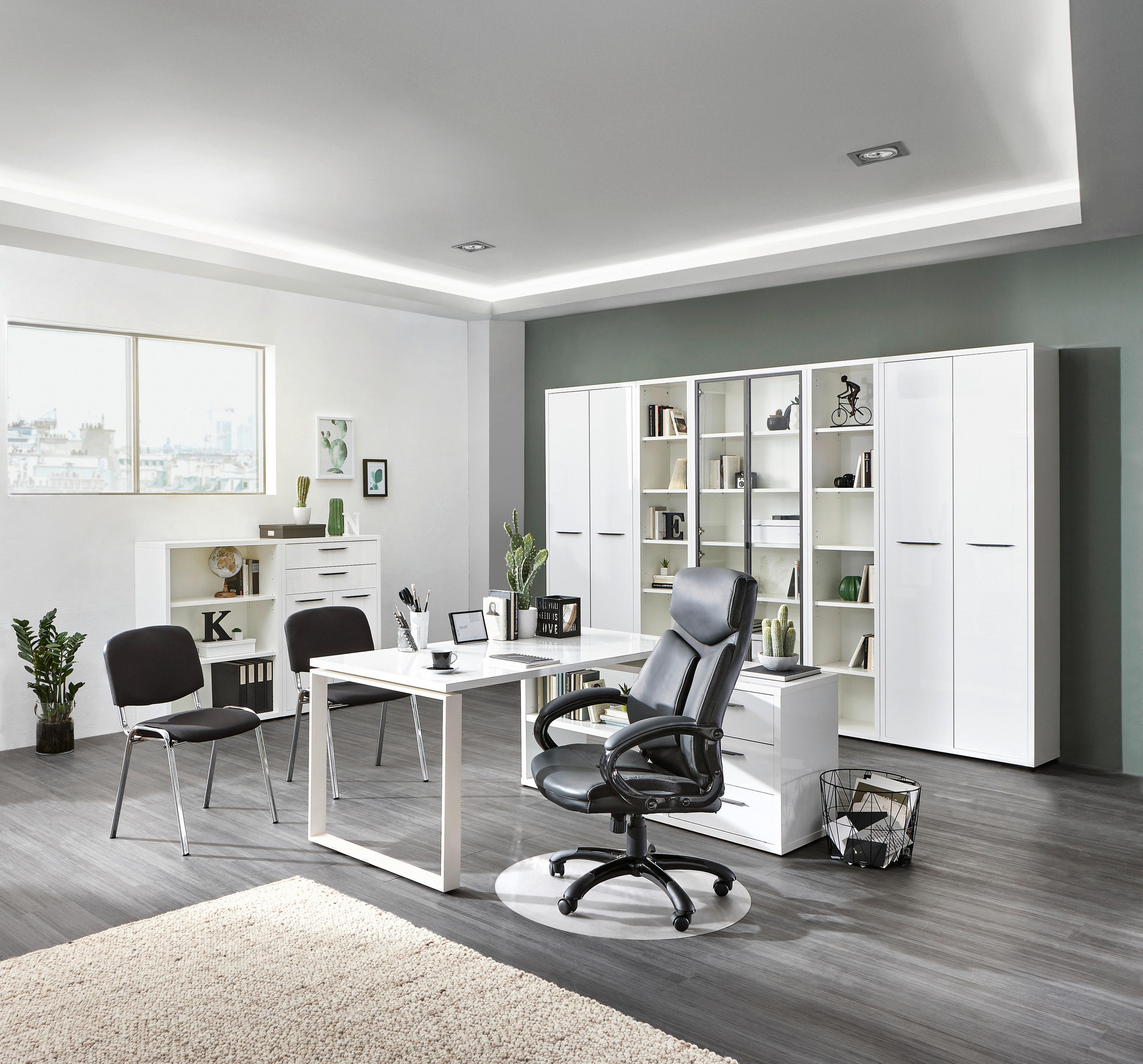 Thumbnail - Carryhome Aktenregal, Weiß Hochglanz, Holzwerkstoff, 2 Fächer, 81.6x111.9x35.7 cm, Fsc, ISO 9001, stehend, Beimöbel erhä...