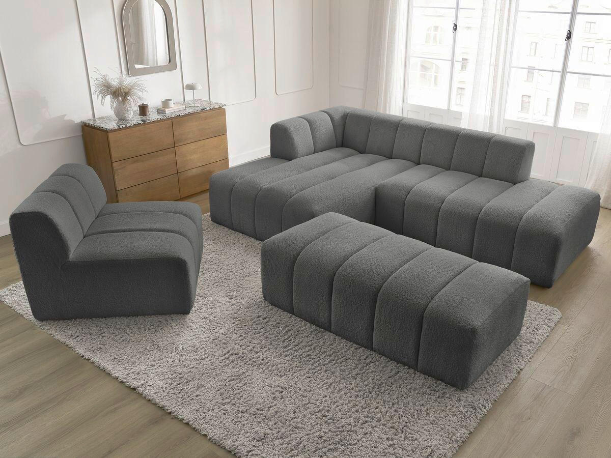 ECKSOFA Ottomane links  ANNECY Dunkelgrau Bouclé  - Dunkelgrau/Schwarz, MODERN, Kunststoff/Textil (170/262cm)