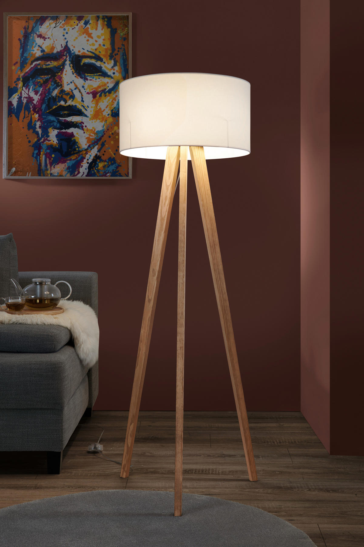 STOJACIA LAMPA, 50/165 cm  - hnedá/biela, Natur, kov/drevo (50/165cm)