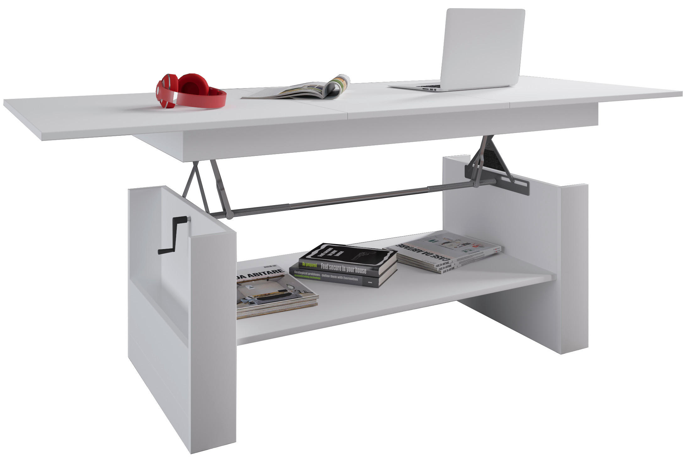 COUCHTISCH 65/115/52,5 cm rechteckig Weiß Stauraum, ausziehbar, höhenverstellbar  - Weiß, Basics, Holzwerkstoff (65/115/52,5cm) - MID.YOU