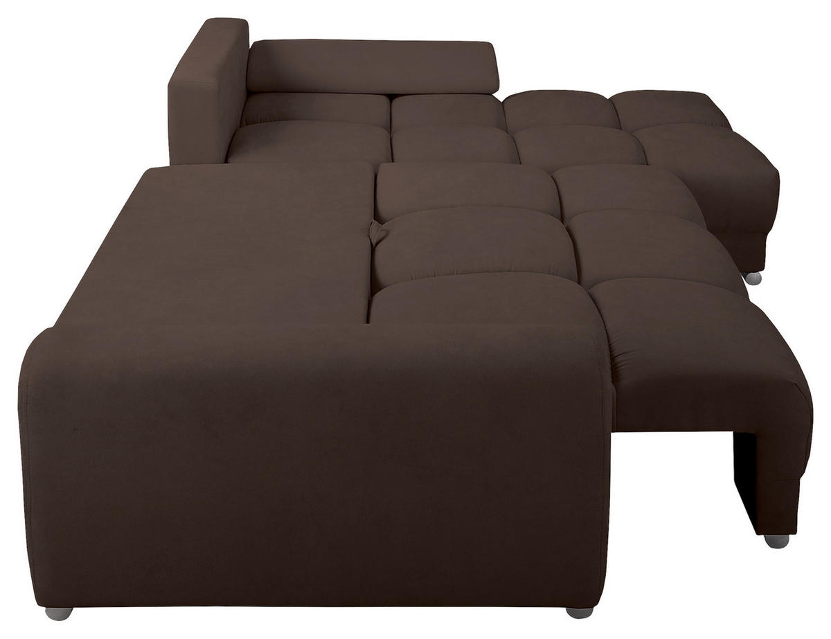 ECKSOFA in Mikrofaser Braun  - Silberfarben/Braun, Design, Textil/Metall (256/175cm) - Livetastic