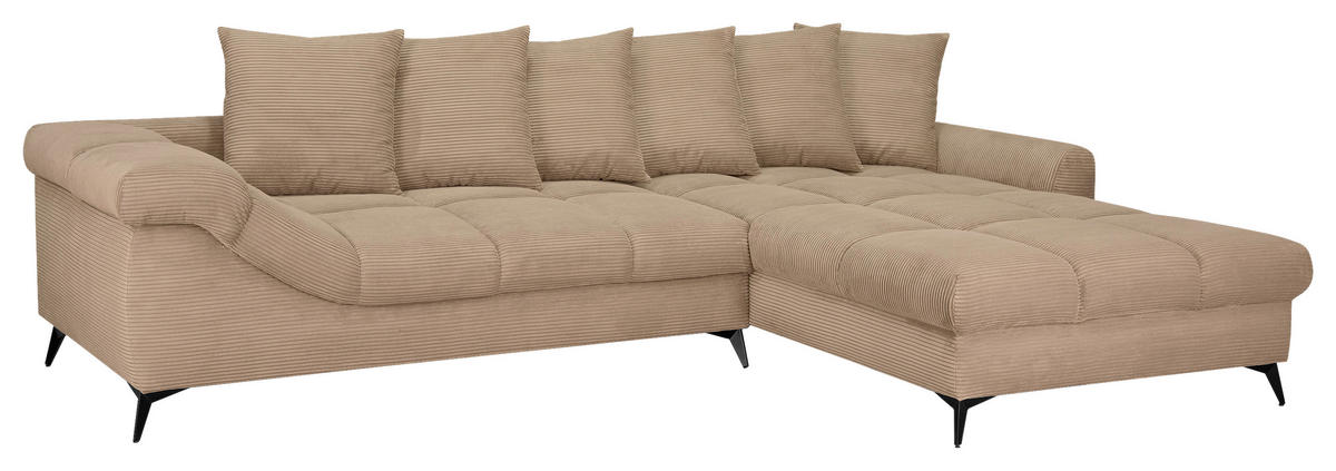 ECKSOFA Taupe Cord Rückenkissen, Armlehnenkissen, Rücken echt  - Taupe/Schwarz, KONVENTIONELL, Textil/Metall (332/231cm) - Carryhome