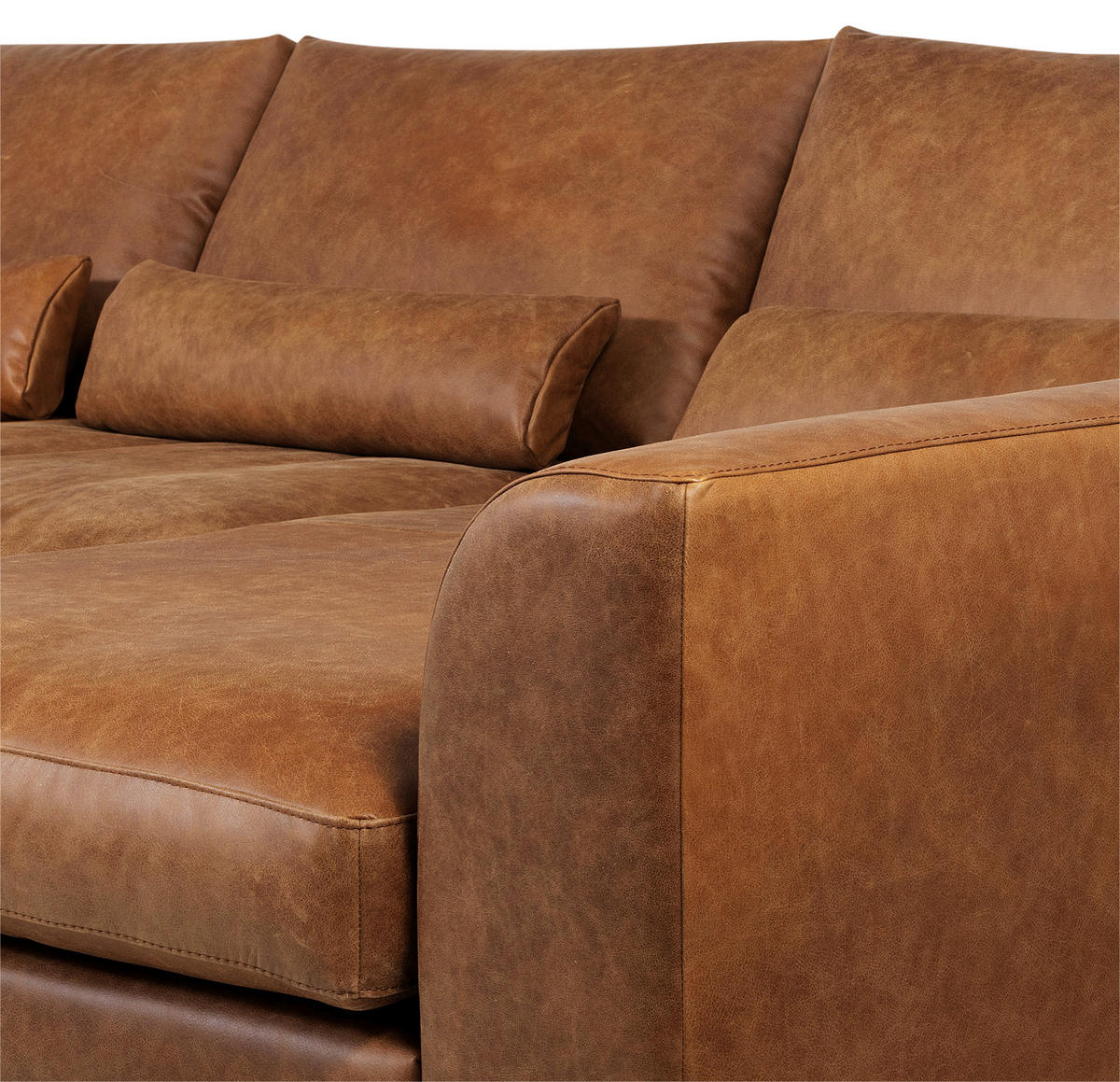ECKSOFA in Echtleder Cognac  - Cognac/Schwarz, Design, Leder/Metall (313/172cm) - Livetastic